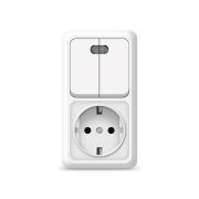 Блок ОП Олимп 2-кл. вык. с подсветкой + роз. с заземл. верт. бел. UNIVersal О0041