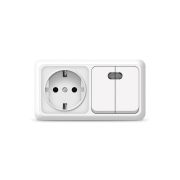 Блок ОП Олимп 2-кл. вык. с подсветкой + роз. с заземл. горизонт. бел. UNIVersal О0037